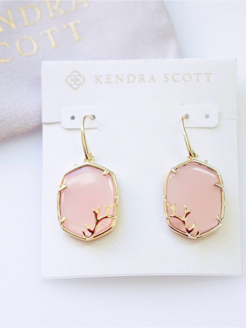 Kendra Scott Daphne Gold Coral Frame Drop Earrings in Rose Quartz